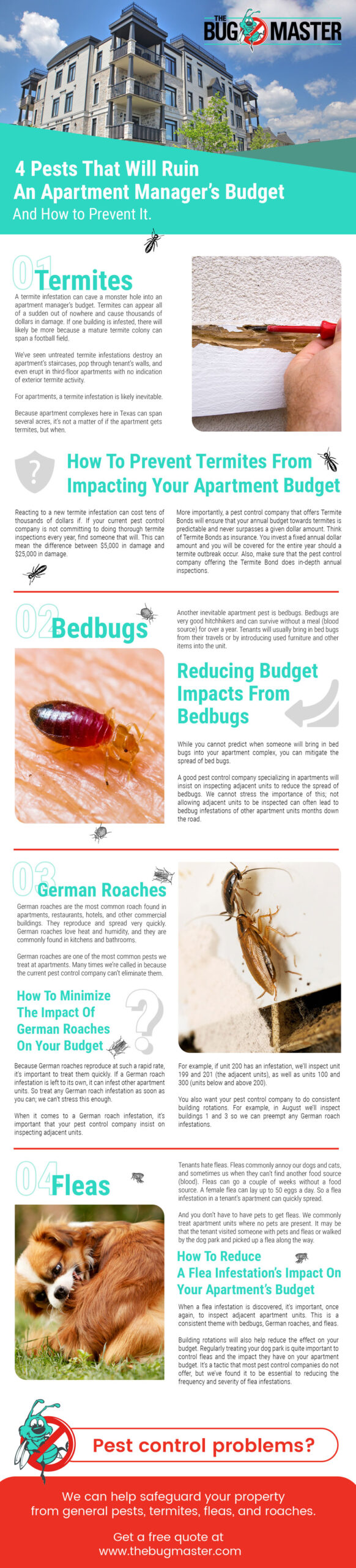 Infographic detailing 4 pests that will ruin an apartment manager's budget