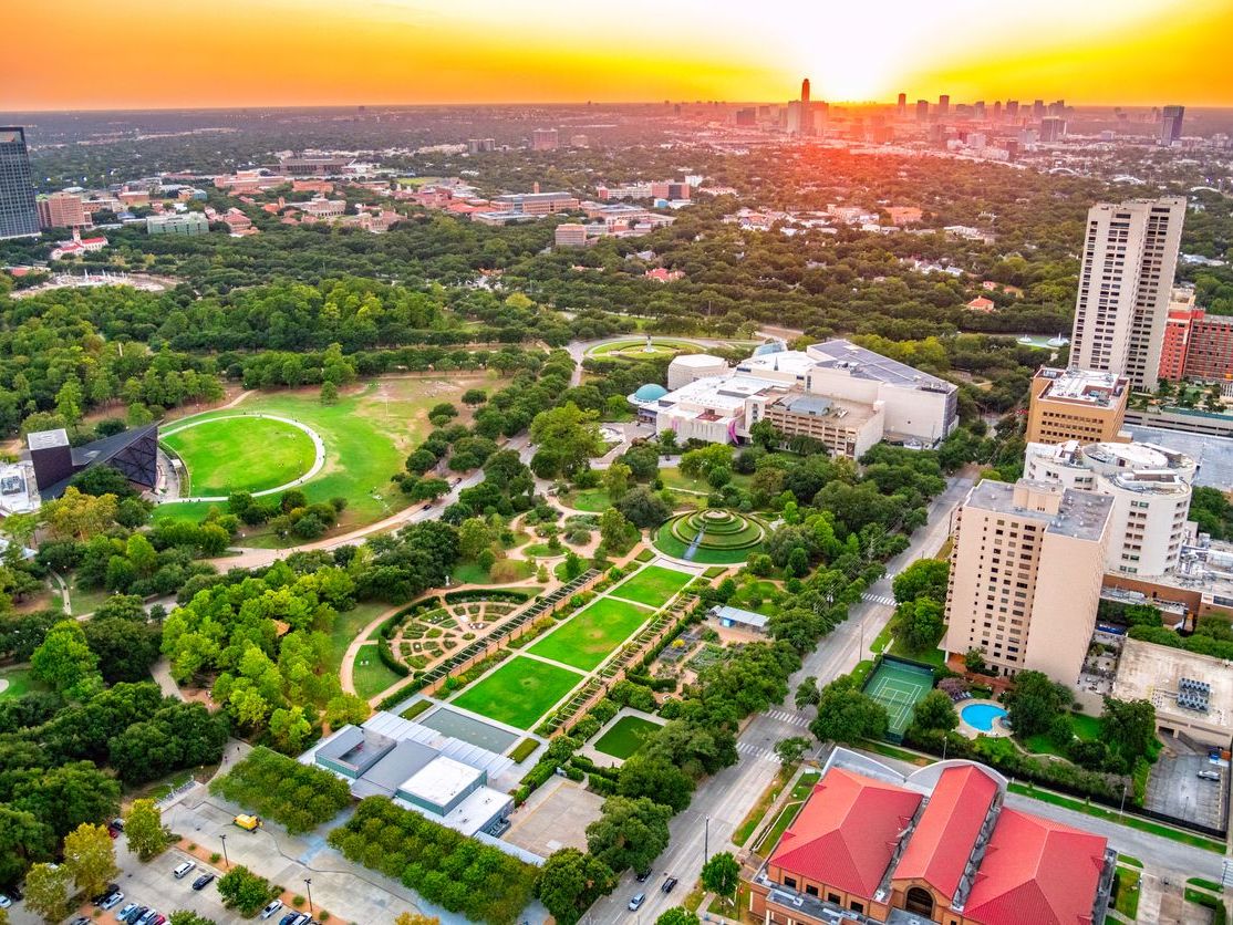 Herman Park Aerial Houston skyline, Herman Park
