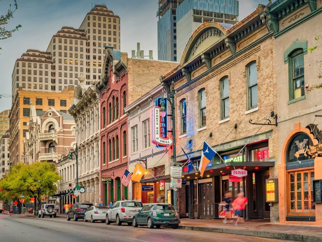 Entertainment District Bars Downtown Austin Texas USA Sixth Street music and entertainment district in downtown Austin, Texas, USA
