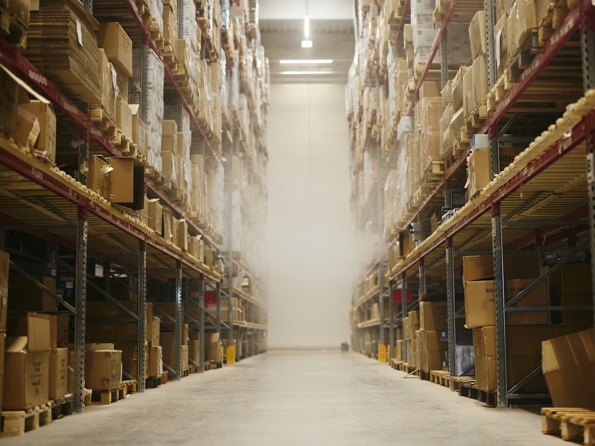Large group of carton boxes in distribution warehouse.